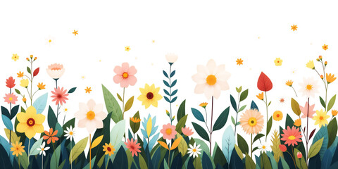 Diverse Collection Of Blooming Wildflowers And Green Foliage Against A Transparent Background