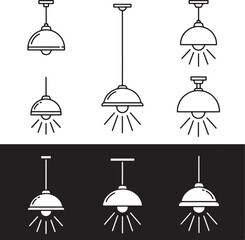 Pendant Lamp Icon Set Interior Lighting Fixtures Black and White Design