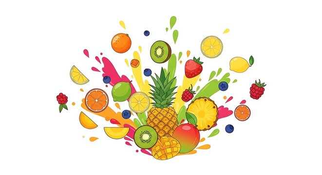 Vibrant Tropical Fruit Explosion with Pineapple and Berries.