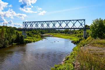 Railway bridge crossing the Narva river and the border between Estonia and Russia near the Narva Train Station