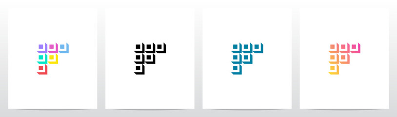 Squares Tiles Negative Space Box Isometric Initial Letter Logo Design F