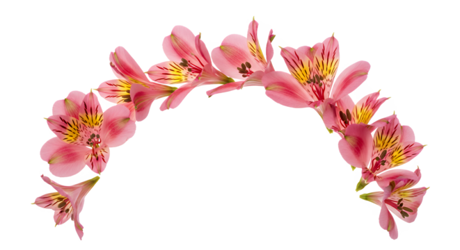 Delicate Pink Alstroemeria Flowers Forming a Gentle Arch on White Background