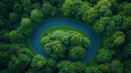 Aerial View of Curving Road Encircled by Lush Green Forest