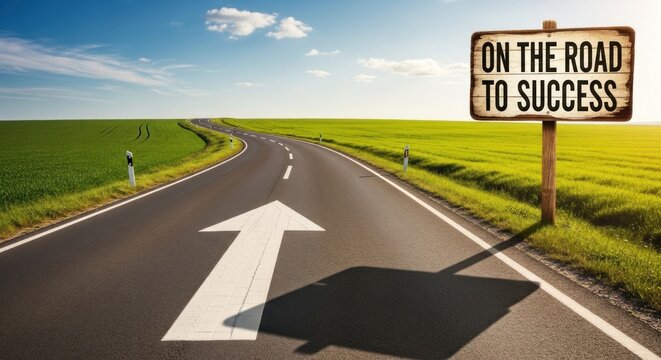 A road with a sign reading 'On the Road to Success'