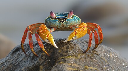Close - up of a Colorful Crab on a Rock