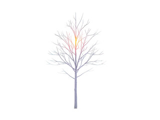 Fototapeta premium Bare tree with pastel gradient branches, isolated on transparent background, minimalistic style, evokes calm and serenity, suitable for digital art, nature themes, or seasonal design projects
