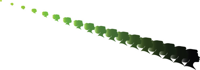 Green to dark female profiles in a progressive line, symbolizing growth and evolution vector