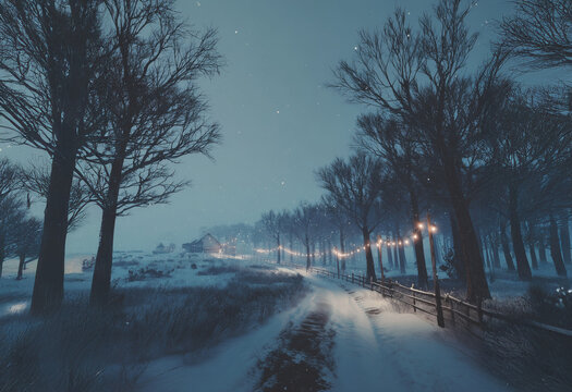 Winter Scene, with snow, trees and wilderness. Forest at christmas