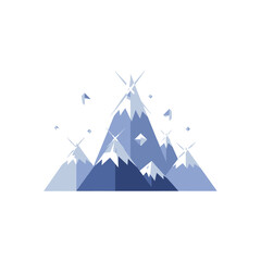 Geometric Mountain Range Illustration with Snow-Capped Peaks and Bird Silhouettes.