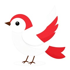 Cartoon bird in flight, with white and red plumage, on white background