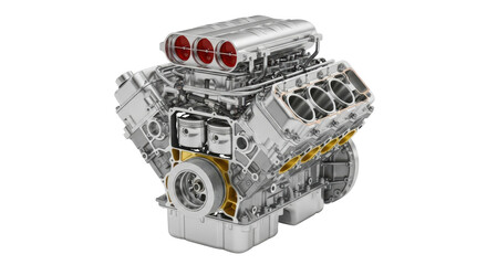 Detailed Cutaway of a V8 Internal Combustion Engine isolated on a transparent background