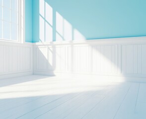A vintage interior wall backdrop features warm sunshine illuminating a wooden floor