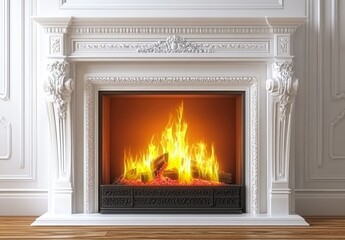 Modern grey interior featuring a gas fireplace in the living room