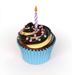 The blue birthday chocolate cupcake is a sweet dessert that comes with cream