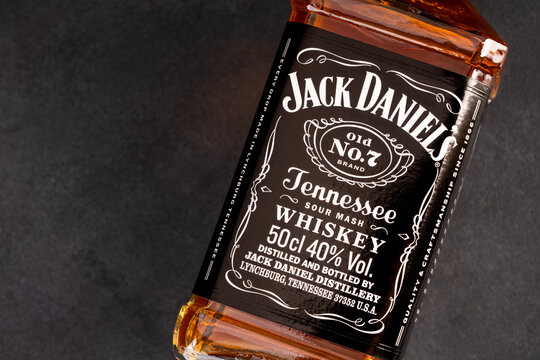 Bottle of whiskey Jack Daniels on  black  background