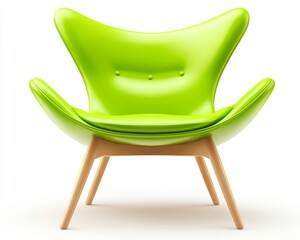 The image shows a 3D rendering of a solitary modern green velvet lounge armchair