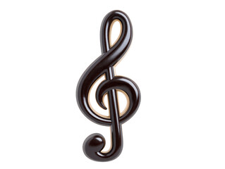 Black treble clef symbol with glossy finish isolated on transparent background representing music melody and harmony ideal for creative artistic and educational design projects