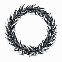 Black laurel wreath illustration with soft blue accents