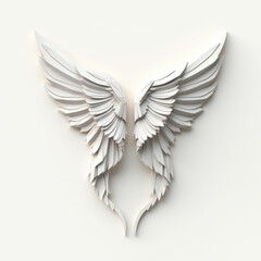 White angel wings in 3D paper style on light background