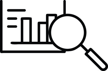 Data analysis icon with magnifying glass over a financial report. 
