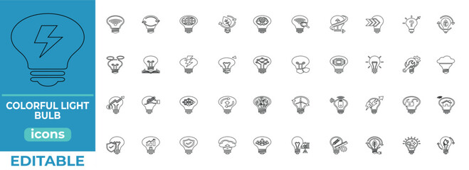 Colorful Light Bulb line icon set