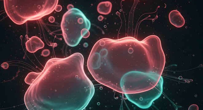 Abstract Microscopic Cells With Bioluminescent Glow