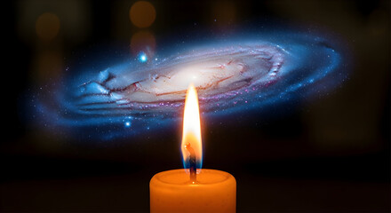 Candle Flame Illuminating a Distant Galaxy fire light