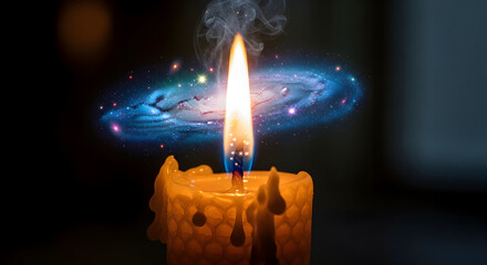 Candle Flame with Galaxy Swirl and Smoke universe cosmos