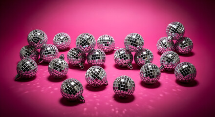 Collection of Disco Balls on a Vibrant Pink Background