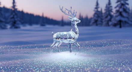 Crystal Deer Figurine in a Snowy Winter Landscape sculpture