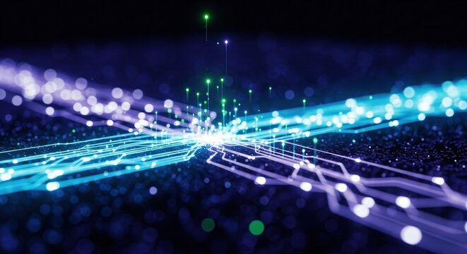 Abstrakte, leuchtende Datenstr&ouml;me und Schaltkreis