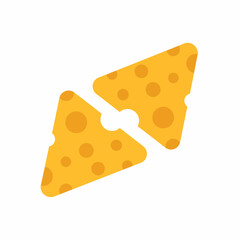A quirky flat vector illustration of two triangular yellow cheese wedges with holes, positioned to interlock perfectly like matching puzzle pieces on a white background
