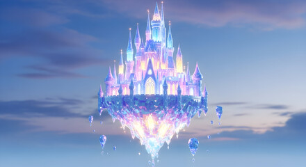 Floating Crystal Castle in Pastel Sky fantasy magical