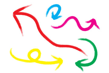 Colorful arrows set bold brush strokes thick pointers grunge style vector