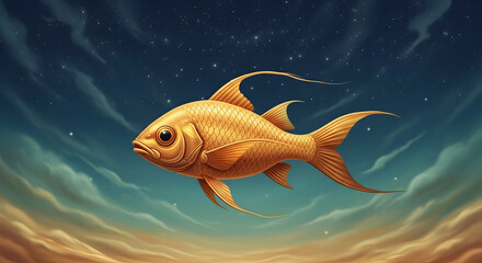 Golden Fish Swimming Against a Starry Sky goldfish