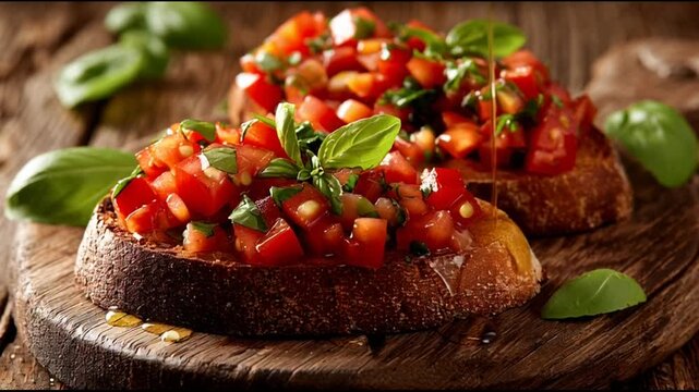 Bruschetta With Tomatoes And Basil Rustic Wood