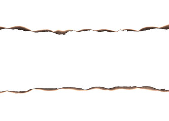 Two Burnt Paper Edge Strips | Top and Bottom Scorched Paper Divider PNG Isolated
