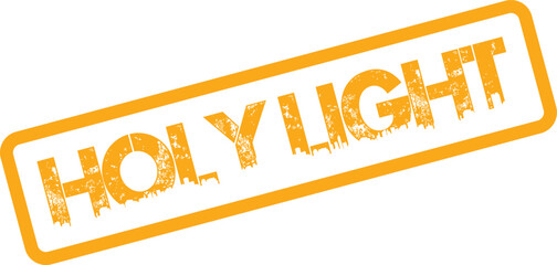 Distressed yellow vintage style rubber stamp displays the sacred words Holy Light symbolizing spiritual enlightenment and divine presence