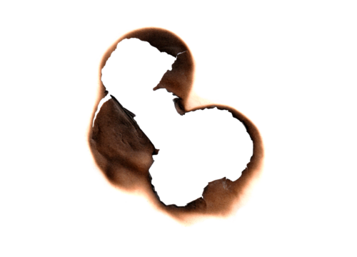 Irregular Paper Burn Hole Shape - Isolated Scorched Mark Overlay with Dark Brown Fire Edges PNG

