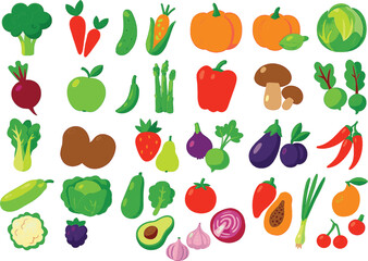 set of vegetables amd fruits icons,Vibrant Vegetable & Fruit Icons &ndash; Hand-Drawn Food Graphics-Cute Organic Food Illustrations &ndash; Fruits & Veggies for Kids and Education