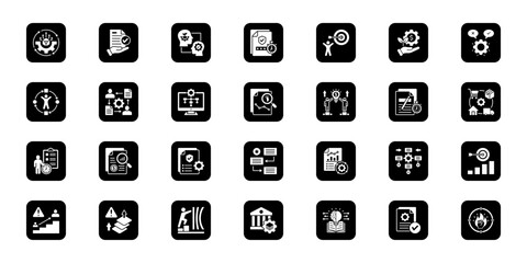 Process optimization   Cohesive set of minimalist vector icons representing key ideas with visual clarity
