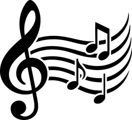 Elegant Treble Clef and Music Note Icon Vector Illustration with Flowing Staff Lines