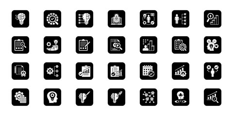Assessment and testing standards   Cohesive set of minimalist vector icons representing key ideas with visual clarity
