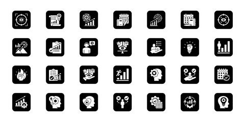 Productivity and time management Cohesive set of minimalist vector icons representing key ideas with visual clarity
