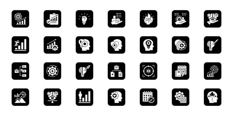 Productivity enhancement Cohesive set of minimalist vector icons representing key ideas with visual clarity