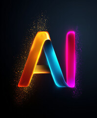 glowing gradient AI letters a and i with orange, yellow, blue, and pink particles on dark background in vibrant digital composition