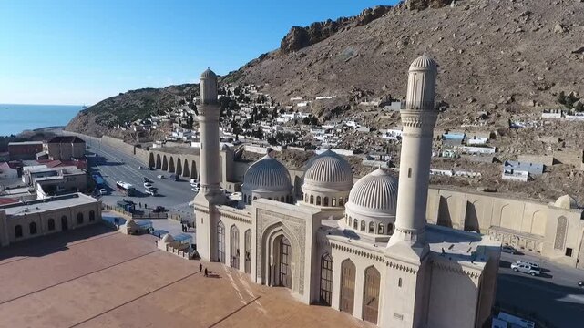 aerial view of the holy mosque in the old town of the city of the capital of the north of baku