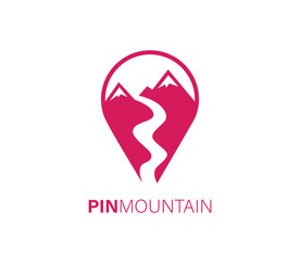 Mountain River Location Pin Logo Icon