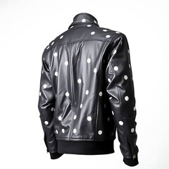 Leather jacket with polka dots against white background