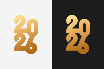 2026 Happy New Year gold logo design on black and white background. Vector illustration